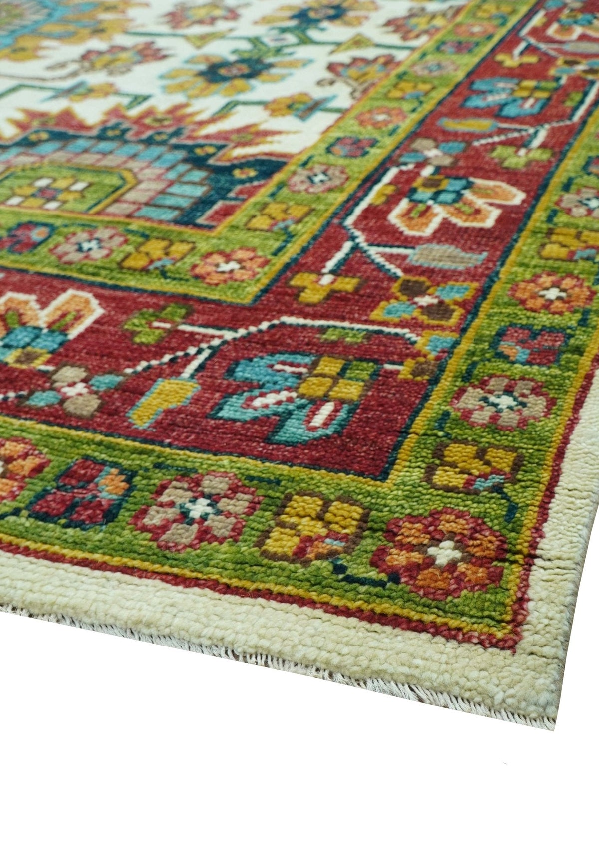 Custom Made Ivory And Maroon Traditional Floral Motifs Design Hand Knotted Wool Rug.