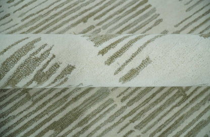 Custom Made Ivory and Olive Modern Design Hand Tufted Wool Rug.