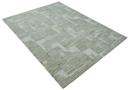 Custom Made Ivory and Olive Modern Design Hand Tufted Wool Rug.