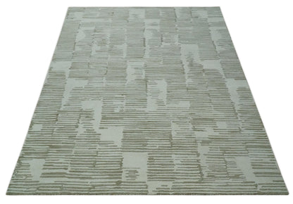 Custom Made Ivory and Olive Modern Design Hand Tufted Wool Rug.