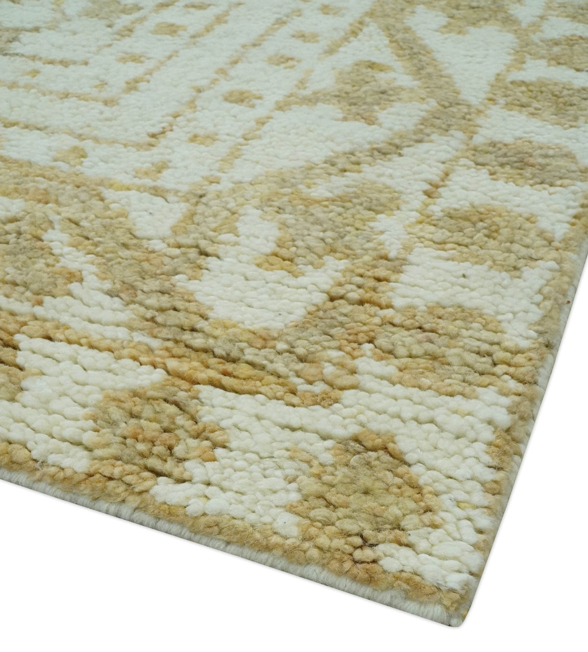 Custom Made Ivory and Olive Traditional Hand Knotted wool Area Rug.