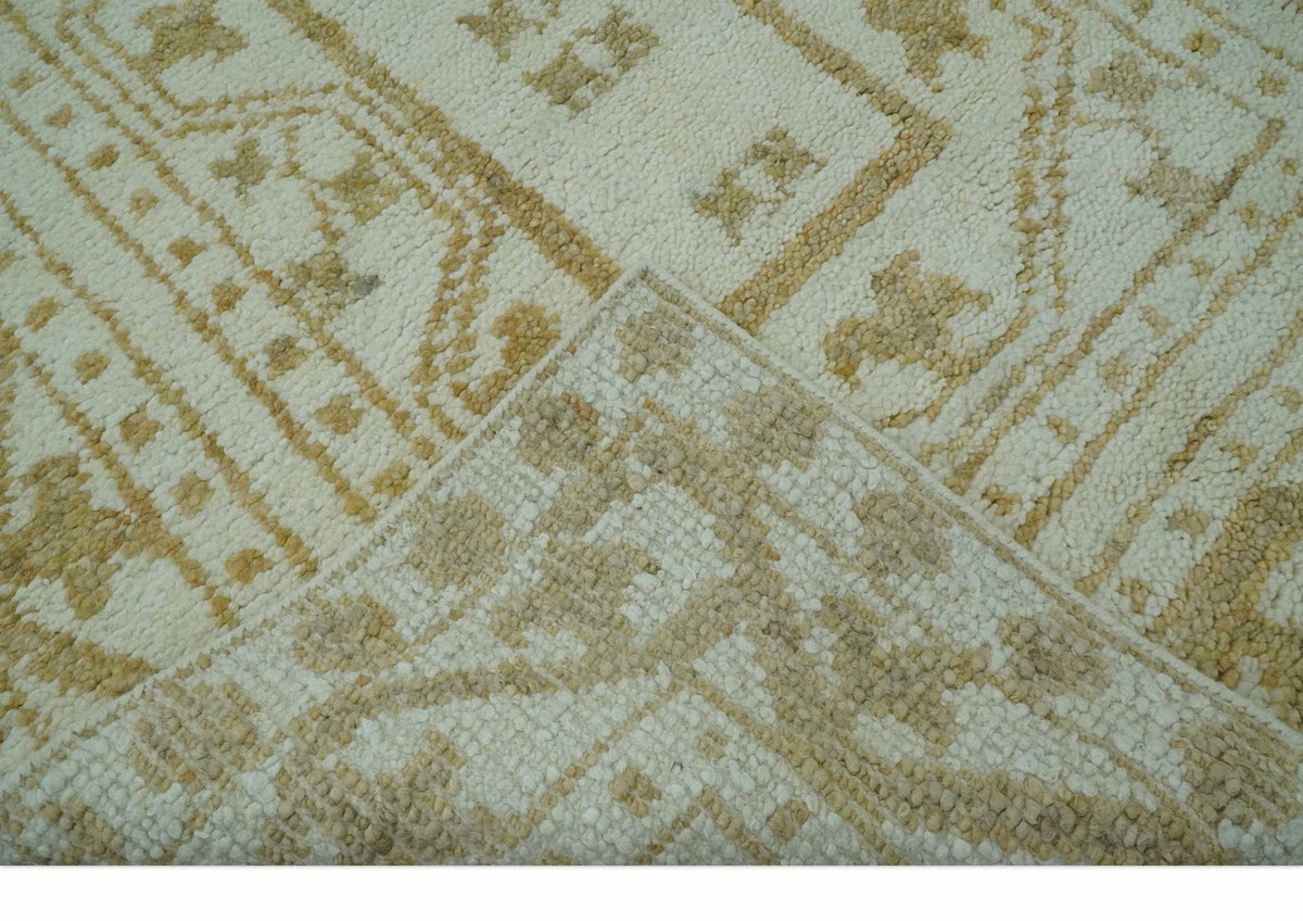 Custom Made Ivory and Olive Traditional Hand Knotted wool Area Rug.