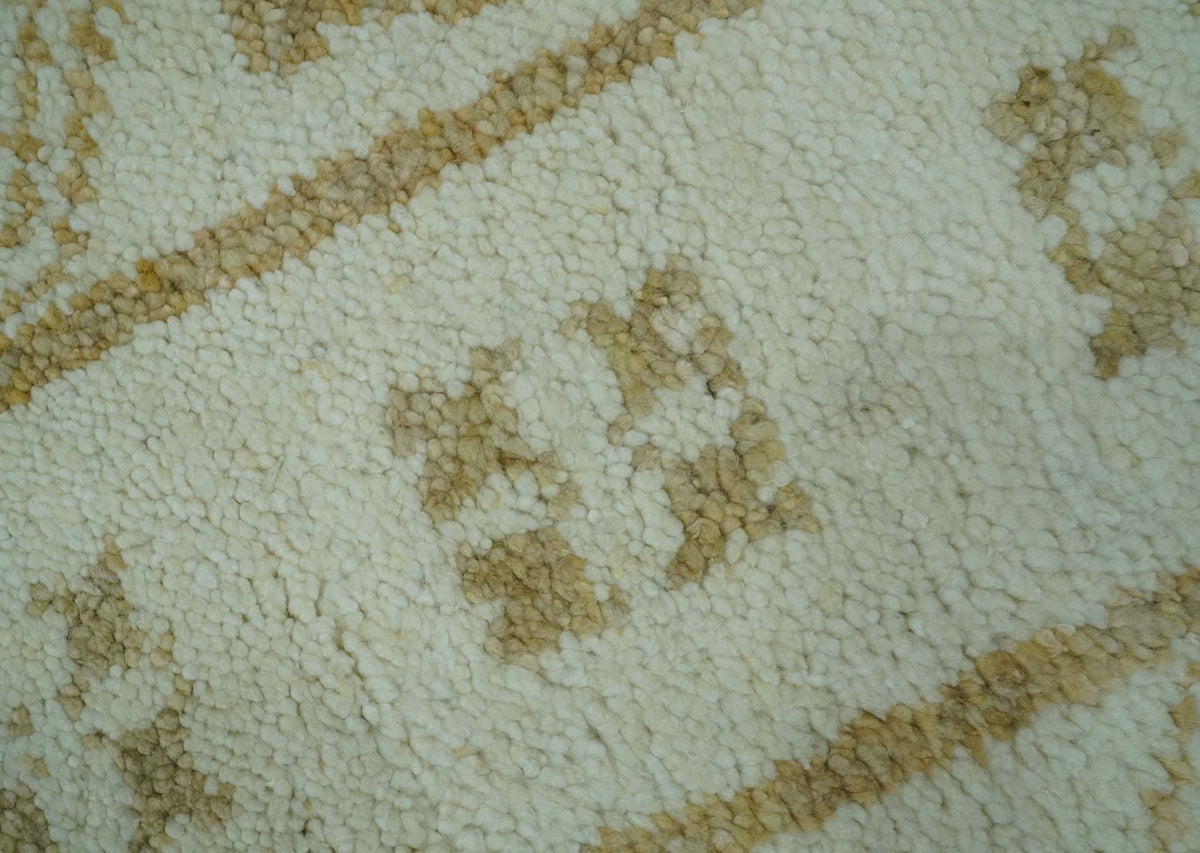 Custom Made Ivory and Olive Traditional Hand Knotted wool Area Rug.