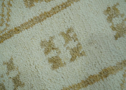 Custom Made Ivory and Olive Traditional Hand Knotted wool Area Rug.