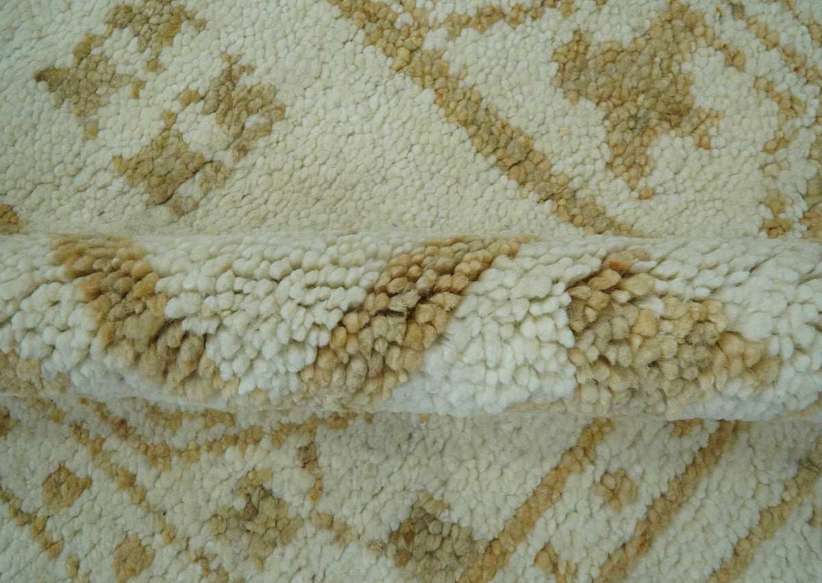 Custom Made Ivory and Olive Traditional Hand Knotted wool Area Rug.