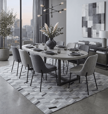 Custom Made Ivory and Silver Geometrical Handmade Leather Rug.