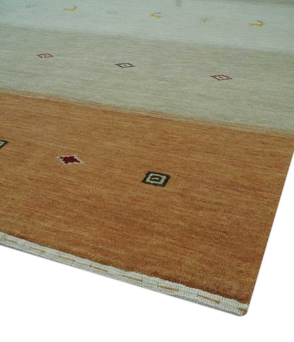 Custom Made Ivory, Beige and Rust Geometrical stripes Design Hand loom Wool Area Rug.