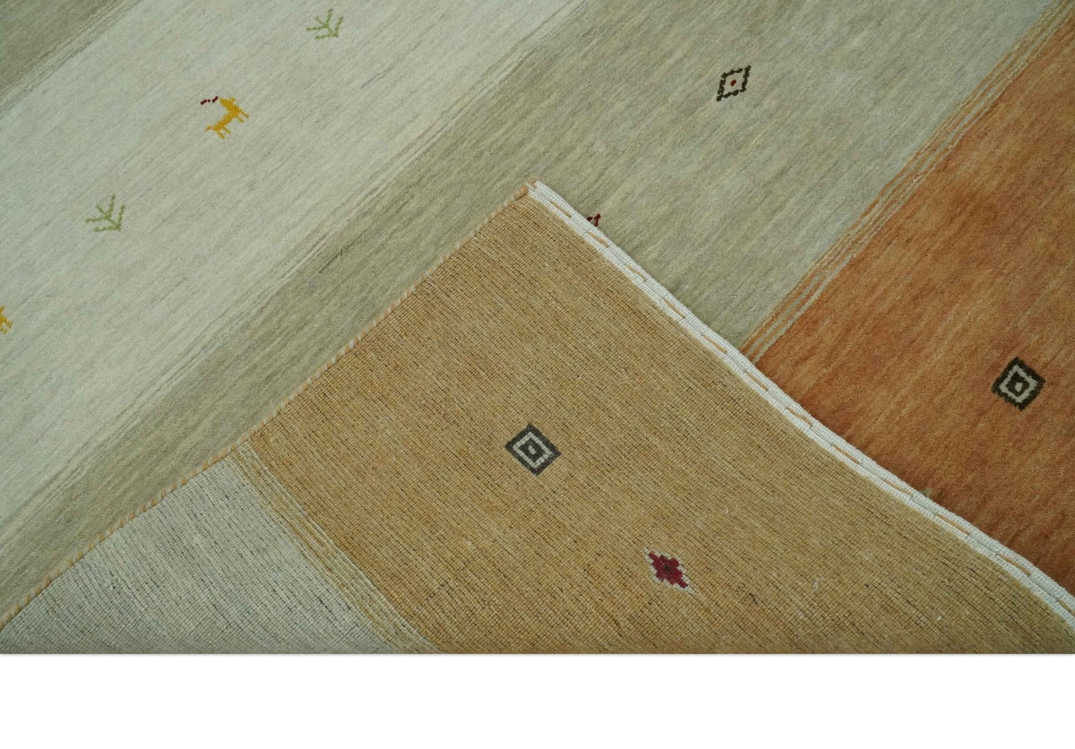 Custom Made Ivory, Beige and Rust Geometrical stripes Design Hand loom Wool Area Rug.