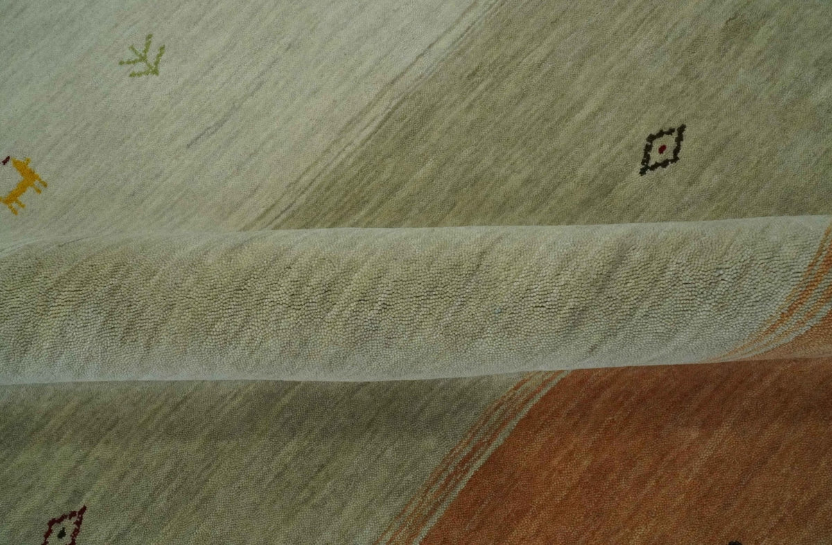 Custom Made Ivory, Beige and Rust Geometrical stripes Design Hand loom Wool Area Rug.