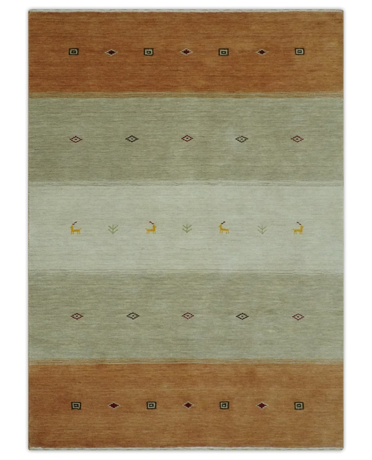 Custom Made Ivory, Beige and Rust Geometrical stripes Design Hand loom Wool Area Rug.