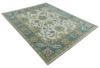 Custom Made Ivory, Gray and Beige Floral Hand Knotted Traditional Oushak Wool Rug.