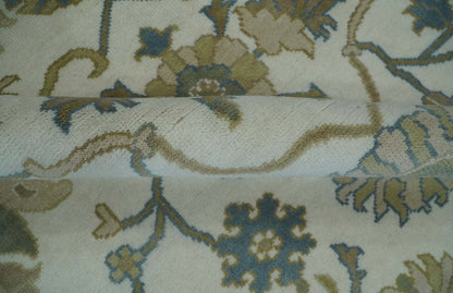 Custom Made Ivory, Gray and Beige Floral Hand Knotted Traditional Oushak Wool Rug.