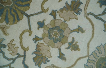 Custom Made Ivory, Gray and Beige Floral Hand Knotted Traditional Oushak Wool Rug.