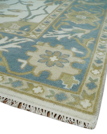 Custom Made Ivory, Gray and Beige Floral Hand Knotted Traditional Oushak Wool Rug.