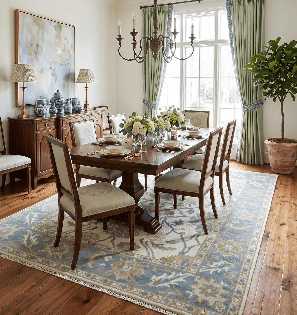 Custom Made Ivory, Gray and Beige Floral Hand Knotted Traditional Oushak Wool Rug.