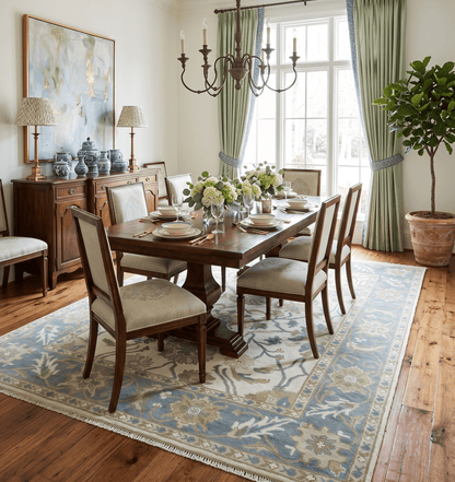 Custom Made Ivory, Gray and Beige Floral Hand Knotted Traditional Oushak Wool Rug.
