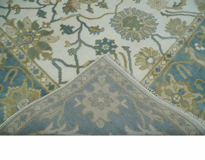 Custom Made Ivory, Gray and Beige Floral Hand Knotted Traditional Oushak Wool Rug.