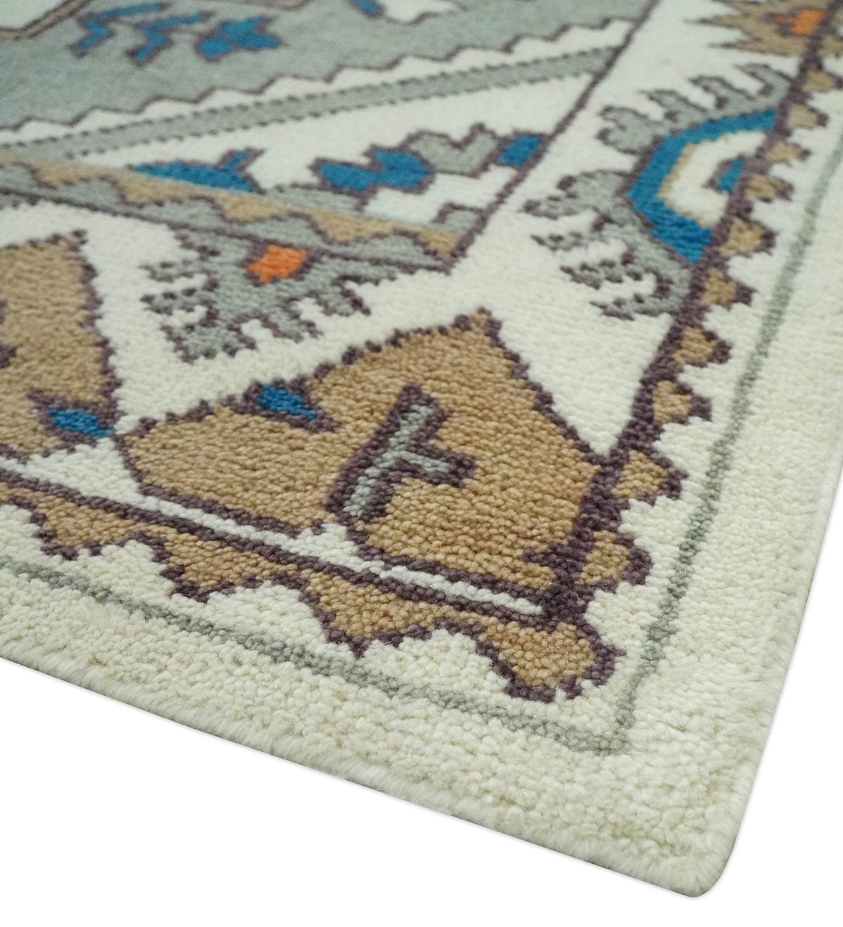 Custom Made Ivory, Gray and Camel Traditional Hand knotted Wool Area Rug.
