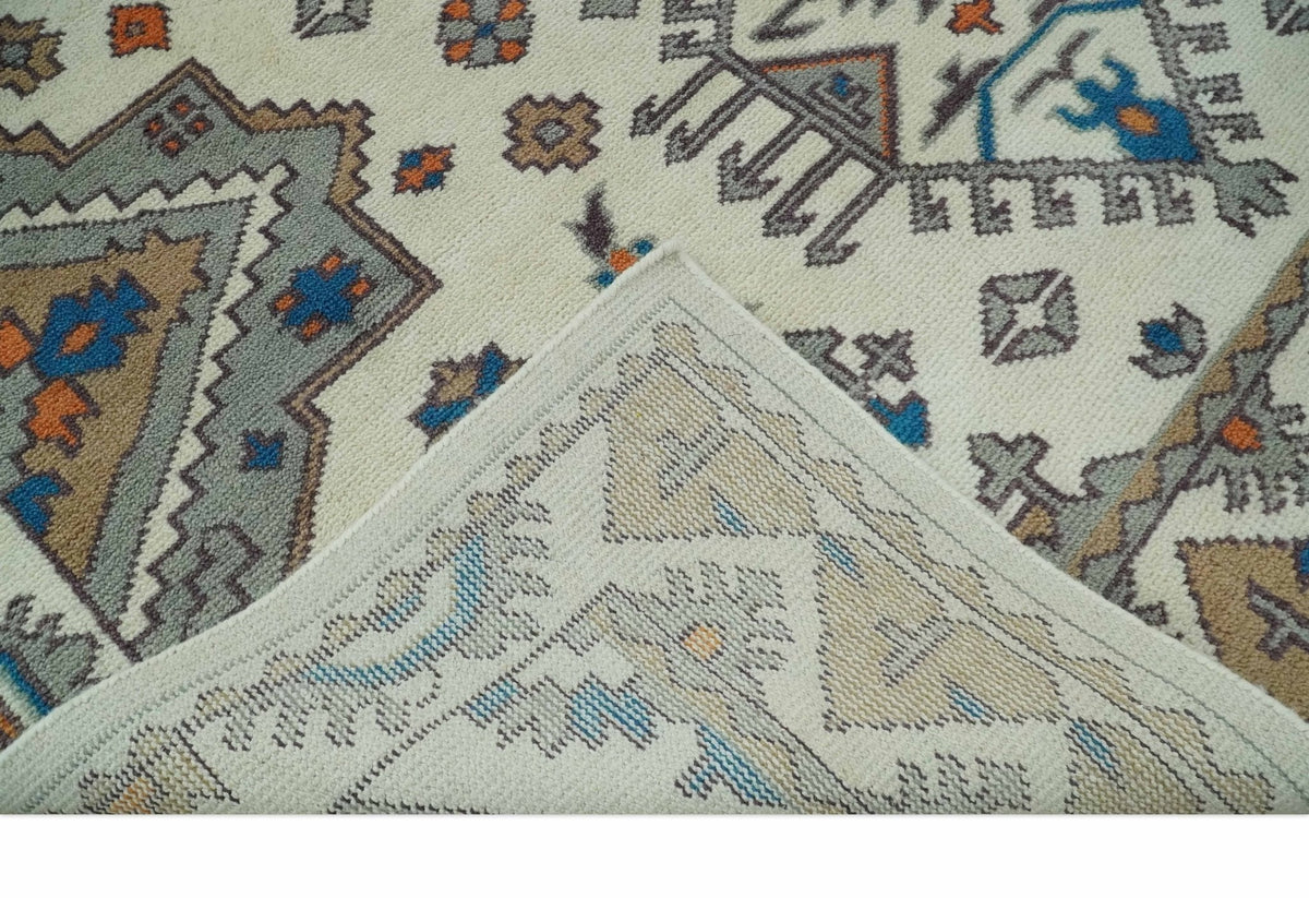Custom Made Ivory, Gray and Camel Traditional Hand knotted Wool Area Rug.