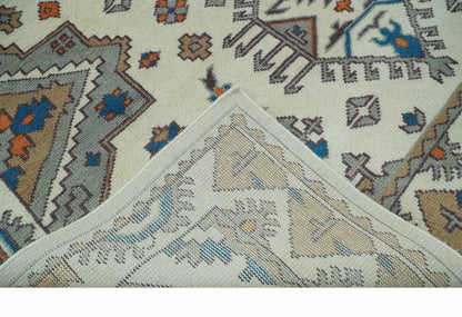 Custom Made Ivory, Gray and Camel Traditional Hand knotted Wool Area Rug.