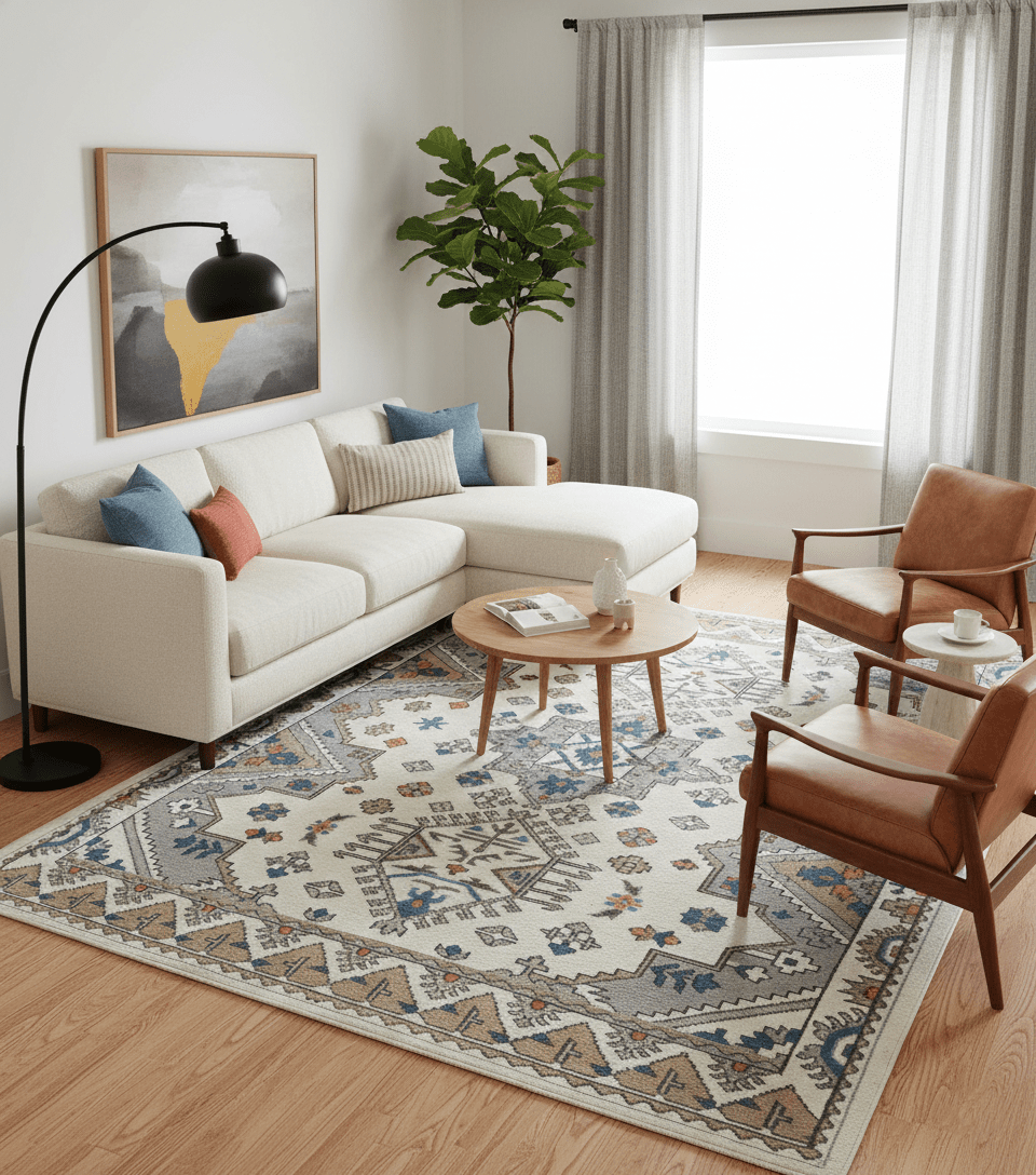 Custom Made Ivory, Gray and Camel Traditional Hand knotted Wool Area Rug.