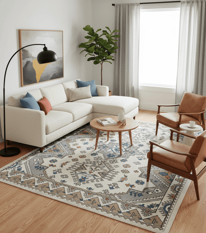 Custom Made Ivory, Gray and Camel Traditional Hand knotted Wool Area Rug.