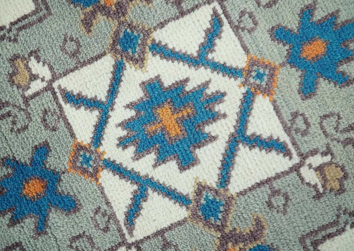 Custom Made Ivory, Gray and Camel Traditional Hand knotted Wool Area Rug.