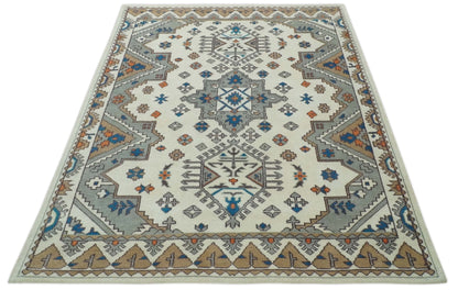 Custom Made Ivory, Gray and Camel Traditional Hand knotted Wool Area Rug.