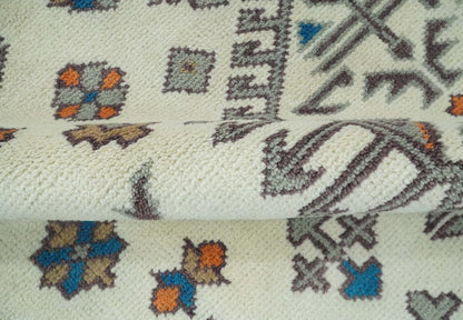 Custom Made Ivory, Gray and Camel Traditional Hand knotted Wool Area Rug.