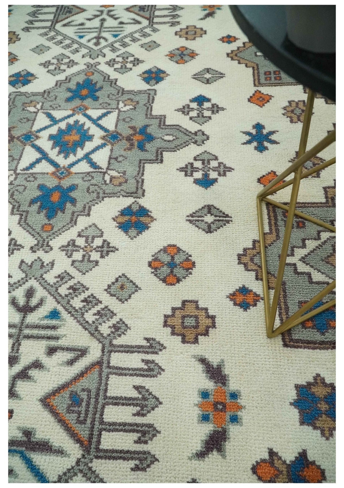Custom Made Ivory, Gray and Camel Traditional Hand knotted Wool Area Rug.