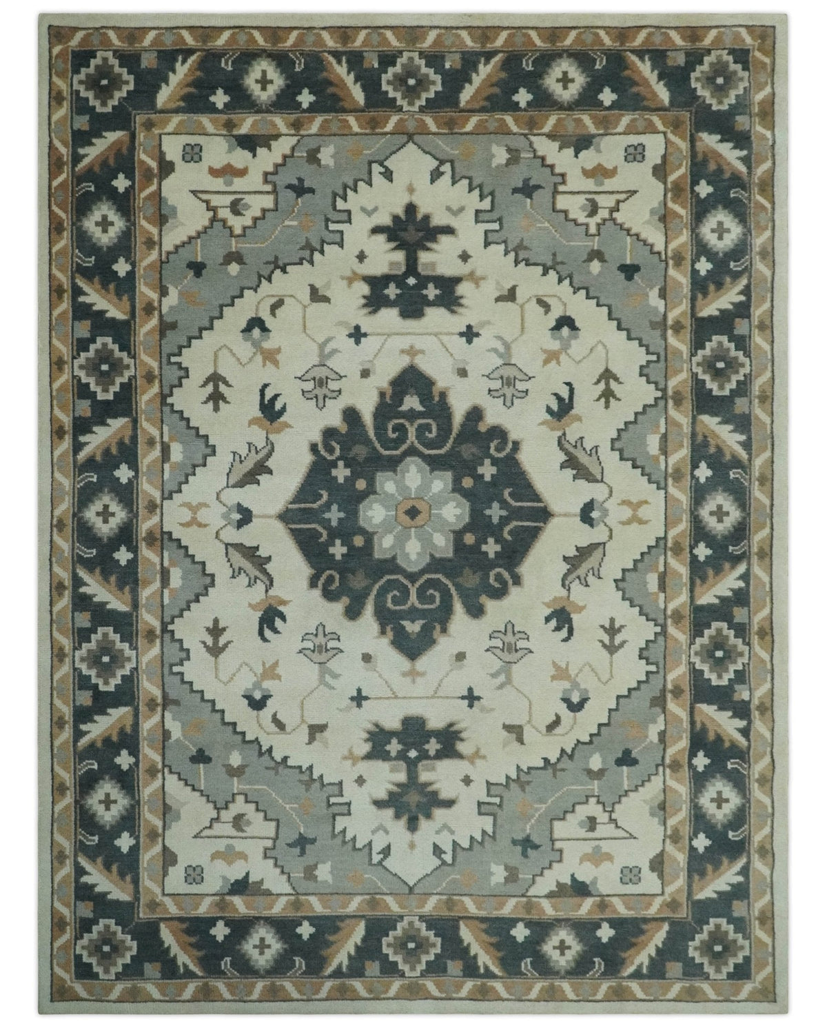 Custom Made Ivory, Gray, Camel and Charcoal Traditional Multi Size Wool Area Rug.