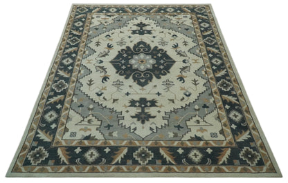 Custom Made Ivory, Gray, Camel and Charcoal Traditional Multi Size Wool Area Rug.