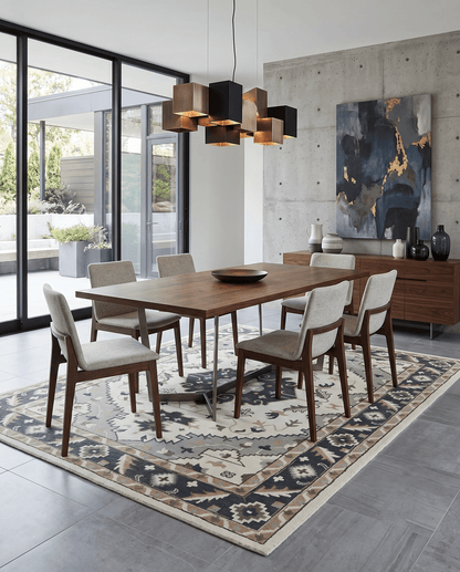 Custom Made Ivory, Gray, Camel and Charcoal Traditional Multi Size Wool Area Rug.