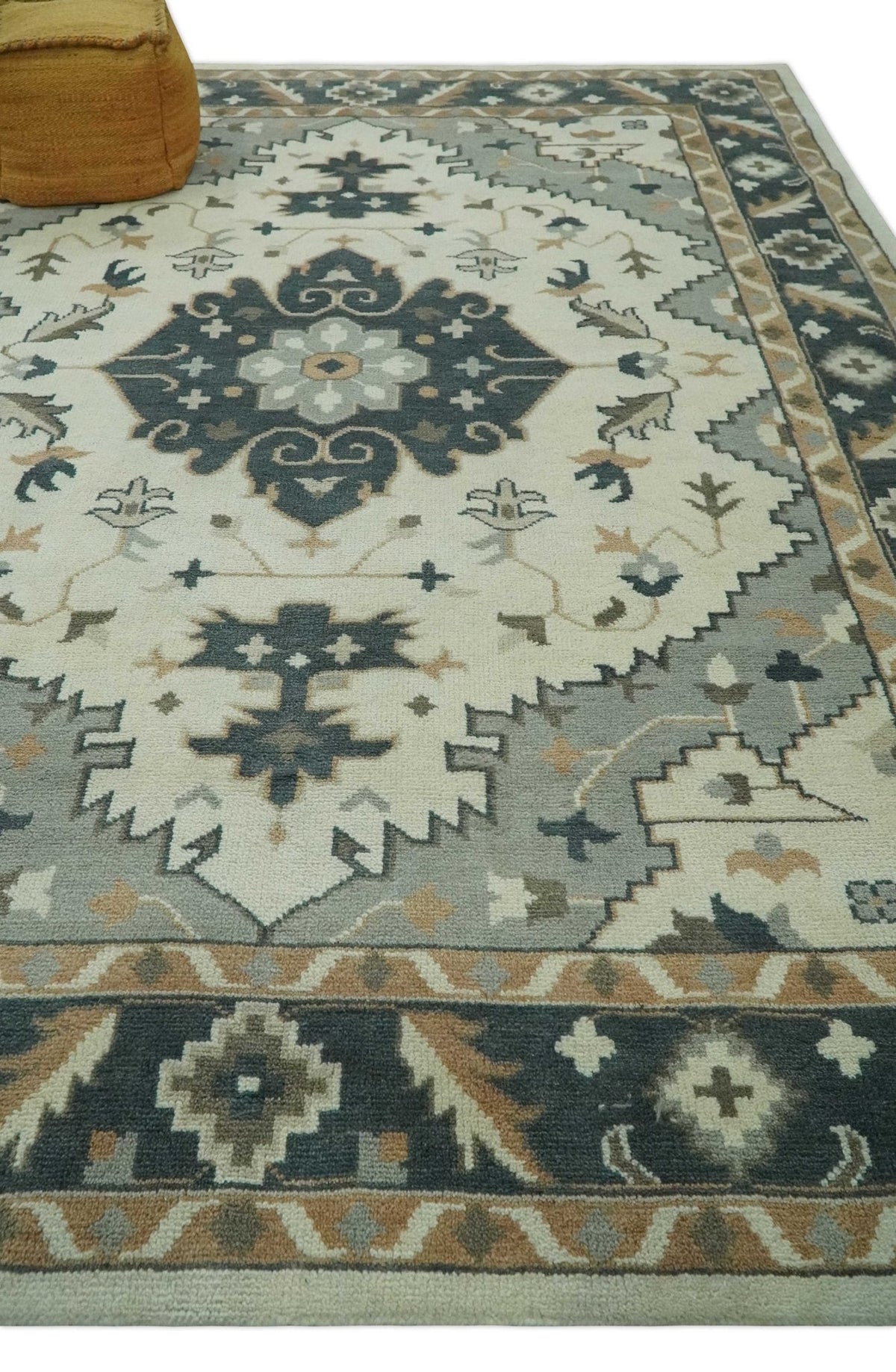 Custom Made Ivory, Gray, Camel and Charcoal Traditional Multi Size Wool Area Rug.