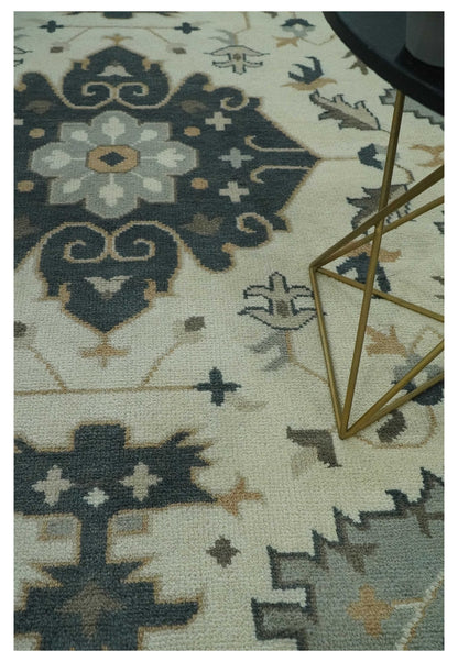 Custom Made Ivory, Gray, Camel and Charcoal Traditional Multi Size Wool Area Rug.