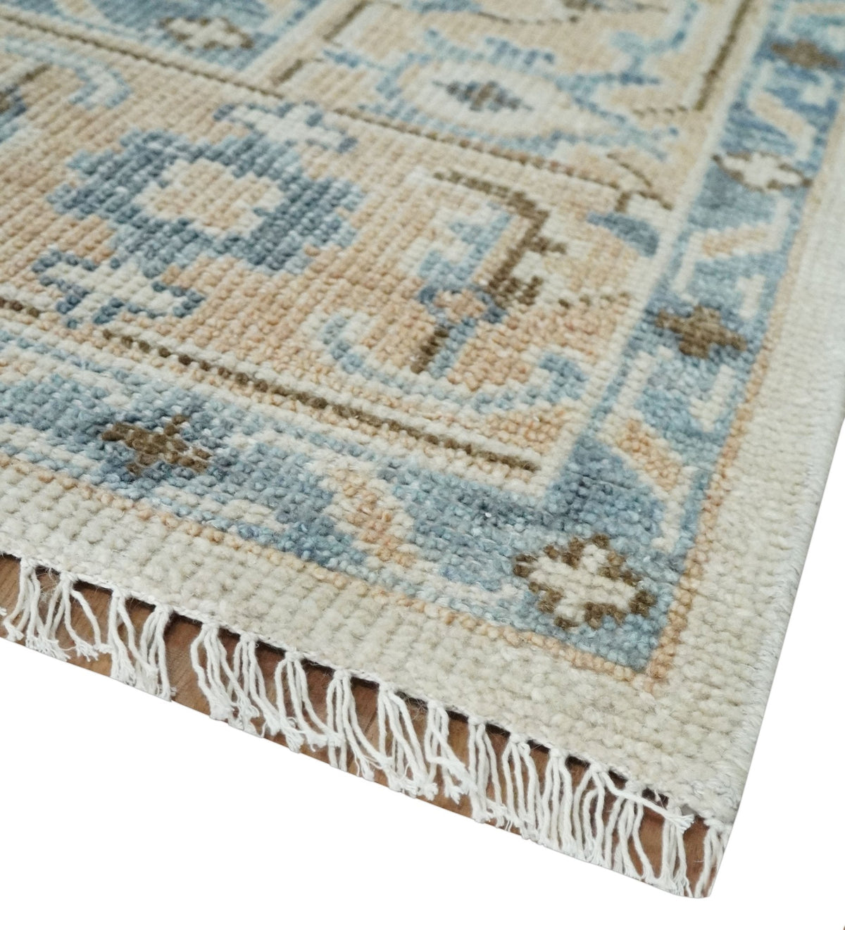 Custom Made Ivory, Peach and Gray Hand knotted Traditional Turkish Design Oushak wool Area Rug.