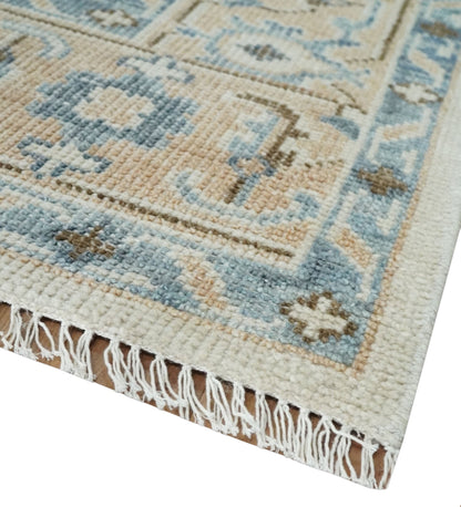 Custom Made Ivory, Peach and Gray Hand knotted Traditional Turkish Design Oushak wool Area Rug.