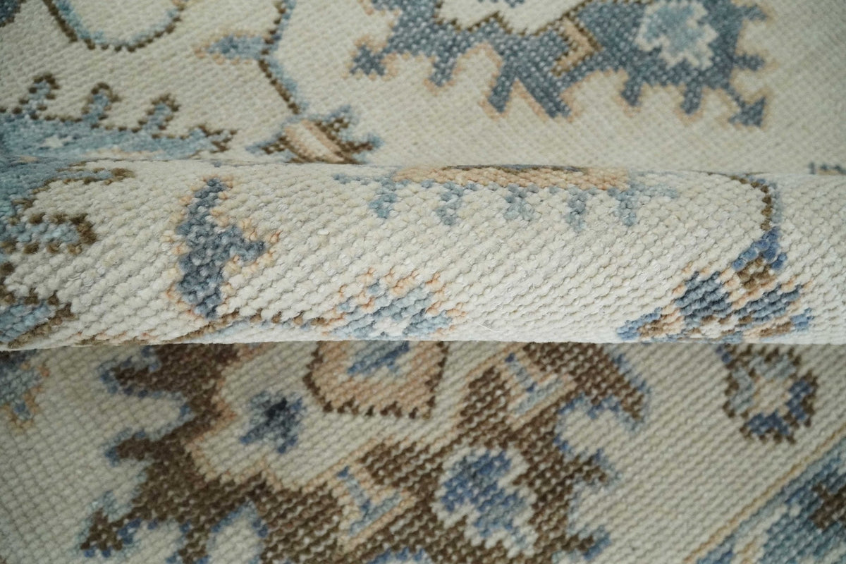 Custom Made Ivory, Peach and Gray Hand knotted Traditional Turkish Design Oushak wool Area Rug.
