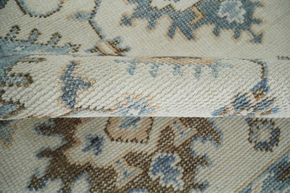 Custom Made Ivory, Peach and Gray Hand knotted Traditional Turkish Design Oushak wool Area Rug.