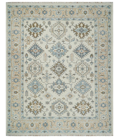 Custom Made Ivory, Peach and Gray Hand knotted Traditional Turkish Design Oushak wool Area Rug.