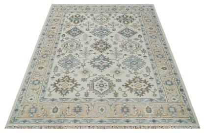 Custom Made Ivory, Peach and Gray Hand knotted Traditional Turkish Design Oushak wool Area Rug.