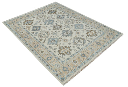 Custom Made Ivory, Peach and Gray Hand knotted Traditional Turkish Design Oushak wool Area Rug.