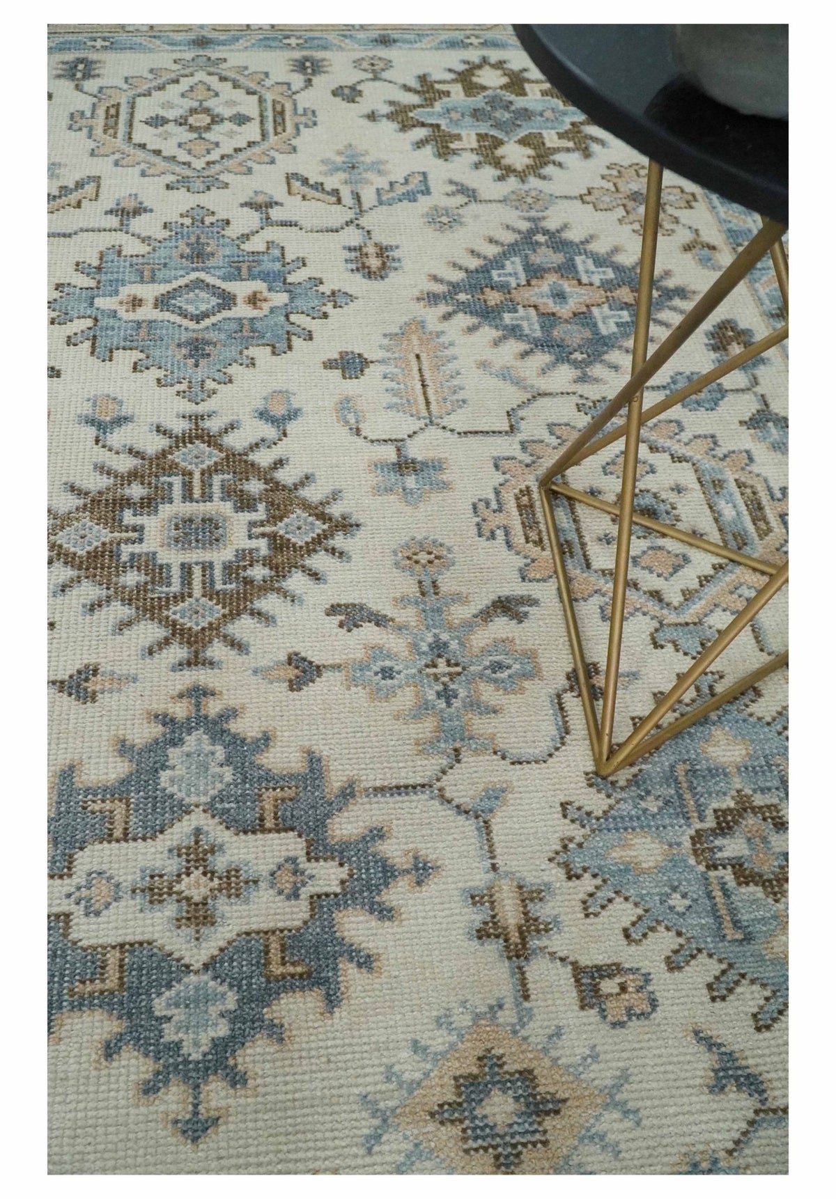 Custom Made Ivory, Peach and Gray Hand knotted Traditional Turkish Design Oushak wool Area Rug.