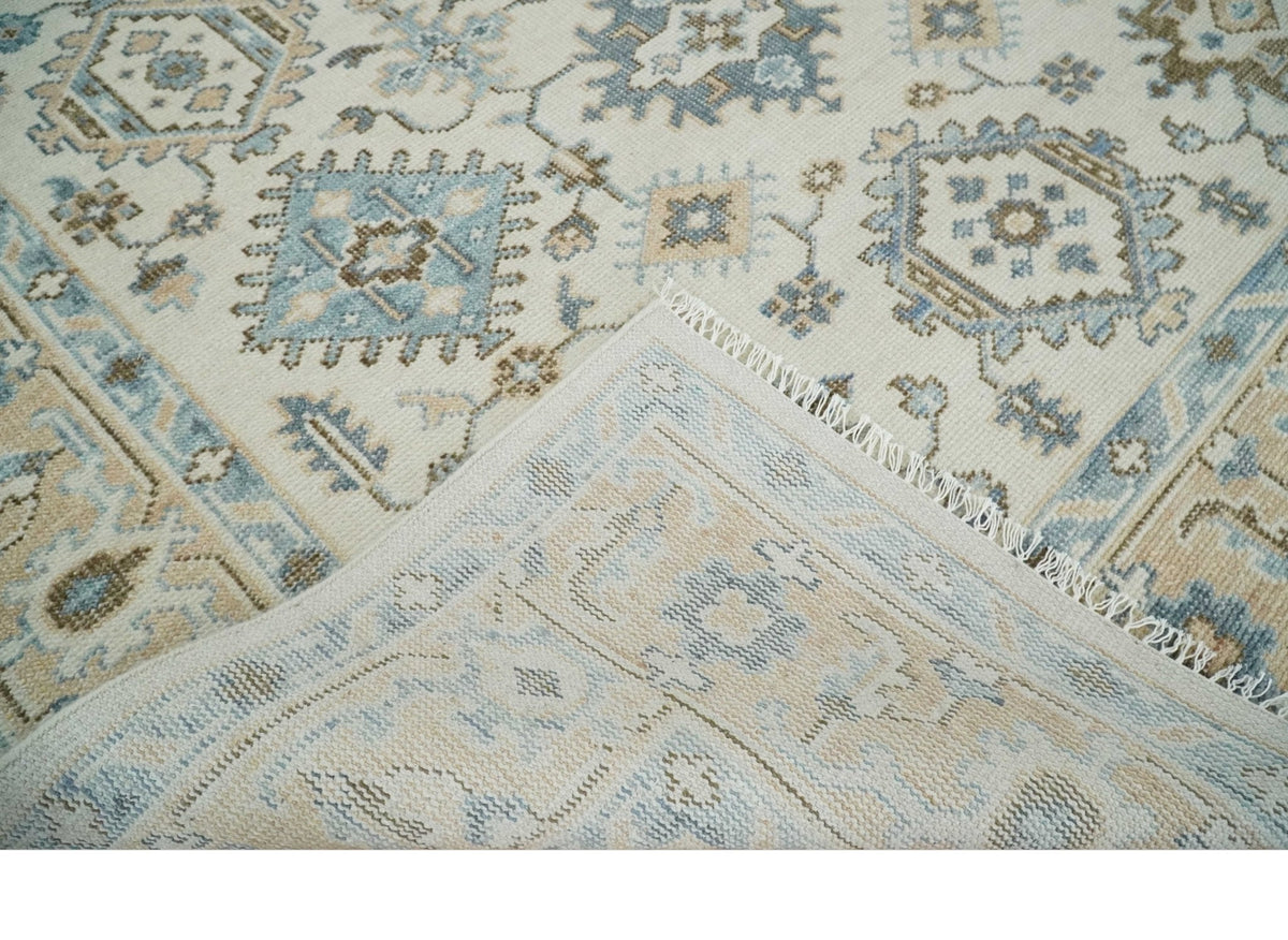 Custom Made Ivory, Peach and Gray Hand knotted Traditional Turkish Design Oushak wool Area Rug.