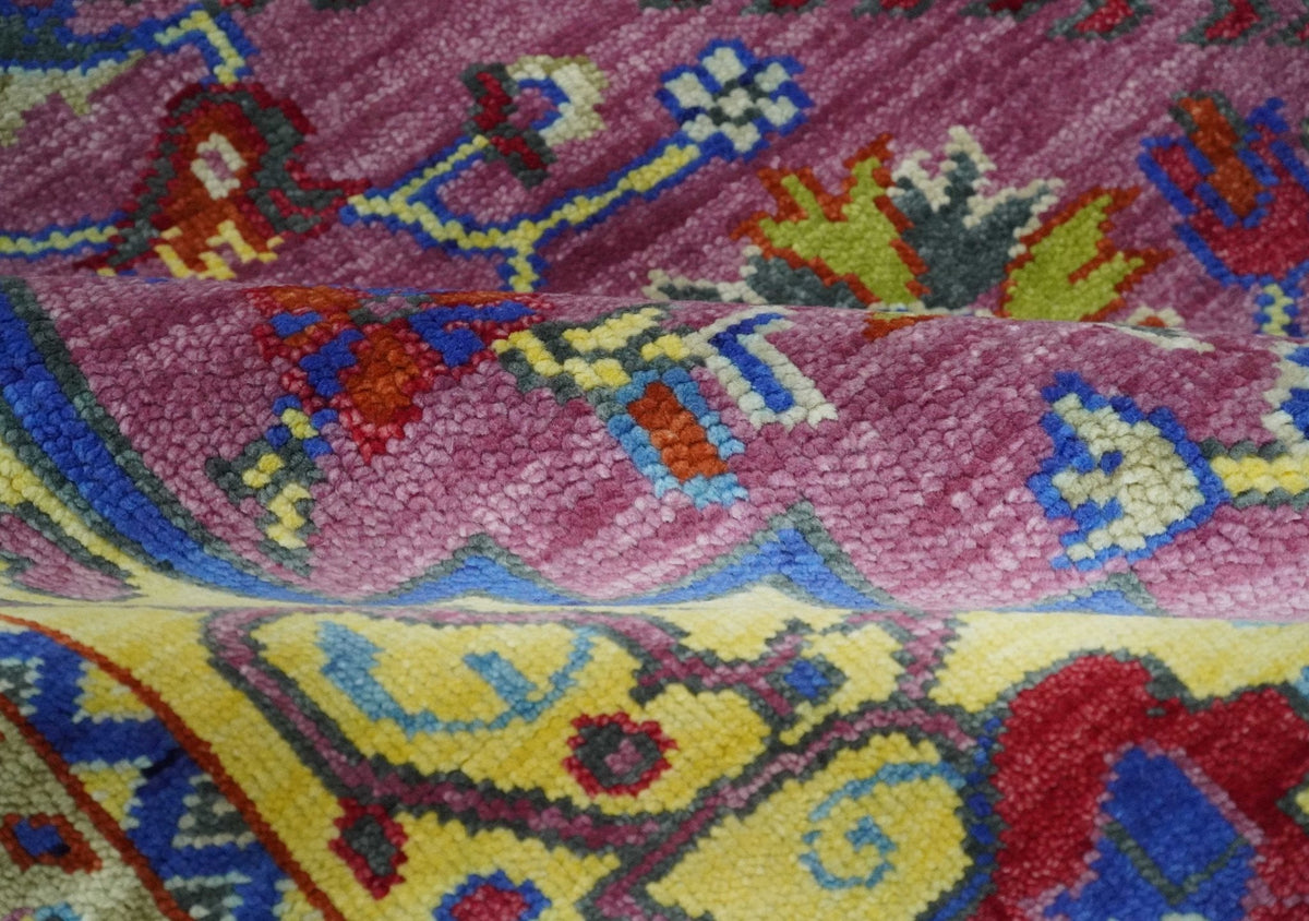 Custom Made Light Green and Purple Medallion Traditional Hand Knotted Wool Area Rug.