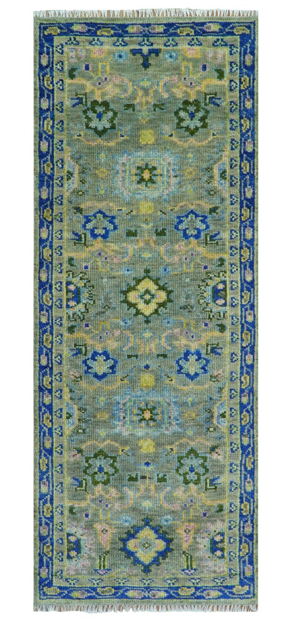 Custom Made Lt. Silver, Grey and Mustard Hand Knotted Traditional Oushak wool area rug.