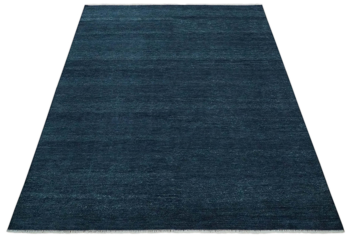 Custom Made Midnight blue Solid Hand knotted Modern wool Area Rug.