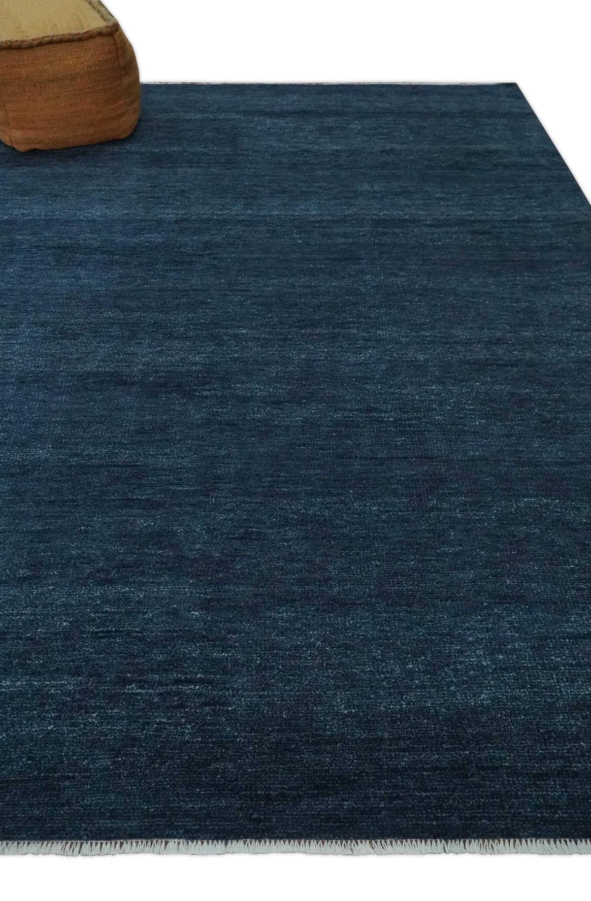 Custom Made Midnight blue Solid Hand knotted Modern wool Area Rug.
