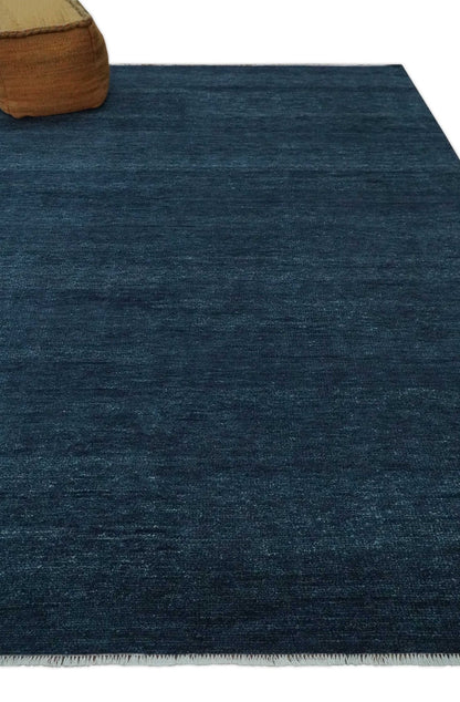 Custom Made Midnight blue Solid Hand knotted Modern wool Area Rug.