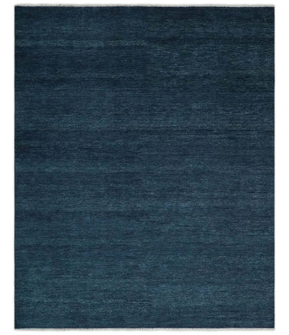 Custom Made Midnight blue Solid Hand knotted Modern wool Area Rug.